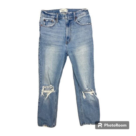 Abercrombie & Fitch ankle straight ultra high rise shredded jeans size 27 or 4 - Picture 1 of 10